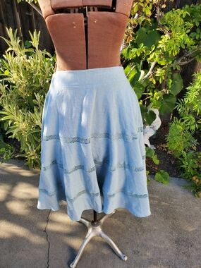 Kitten D'Amour Light Blue A-Line Midi Skirt - Women's